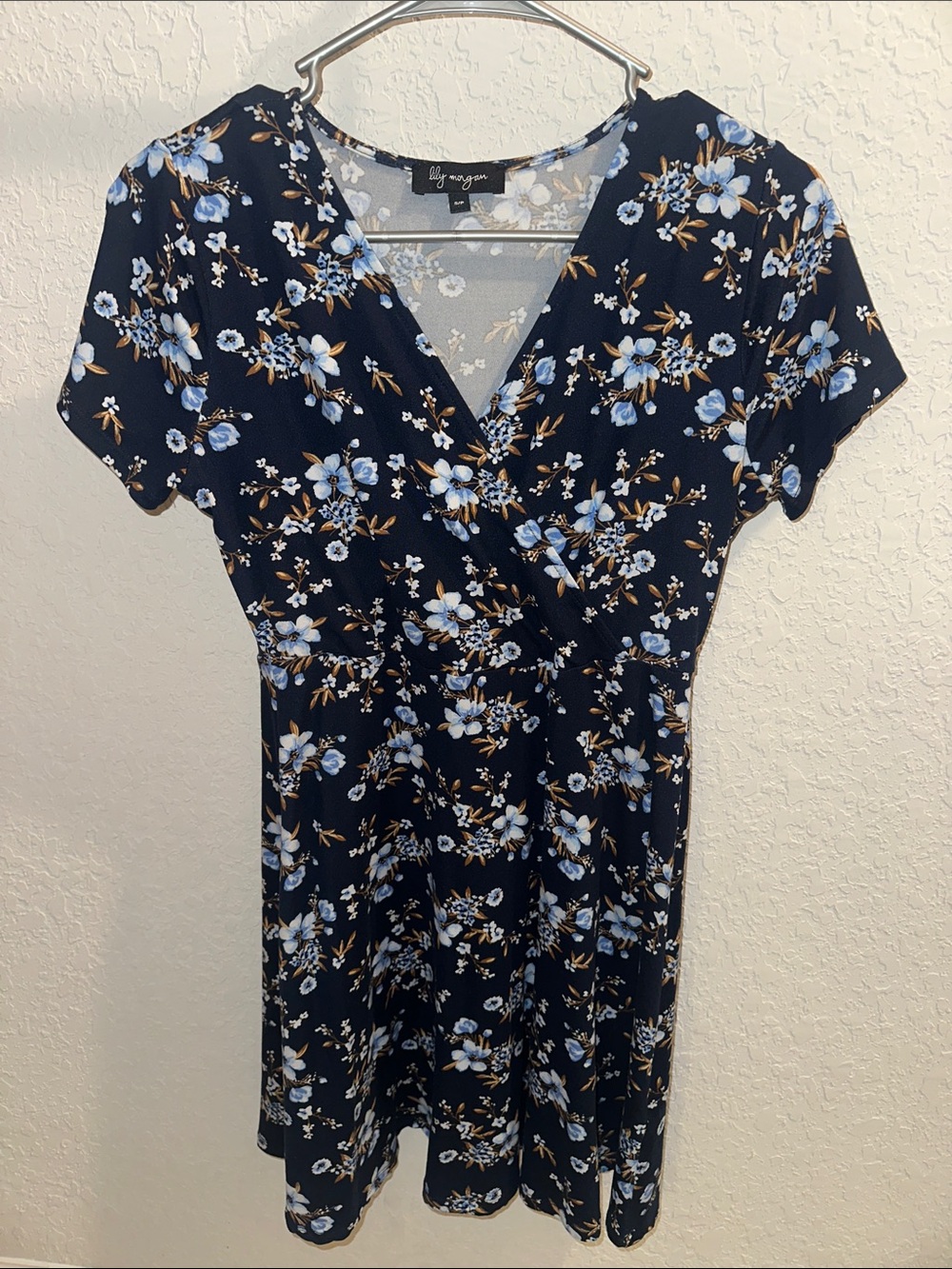 Lily Morgan Navy Blue Floral Wrap Mini Dress - Super Soft & Brand New